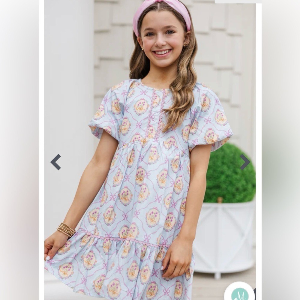 Shop the Mint Girls Floral Bow Print Top in Light Blue and Pink